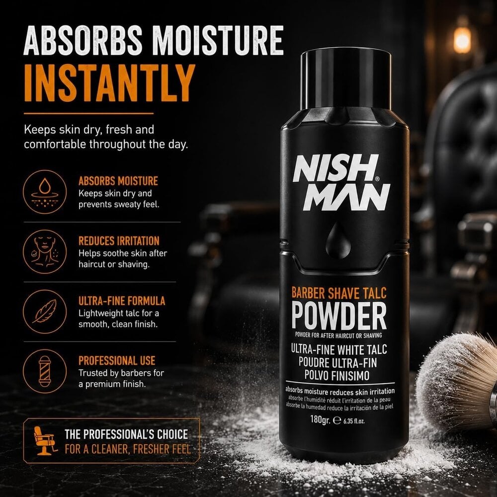 Nish Man Barber Shave Talc Powder 180g - 12 STUKS