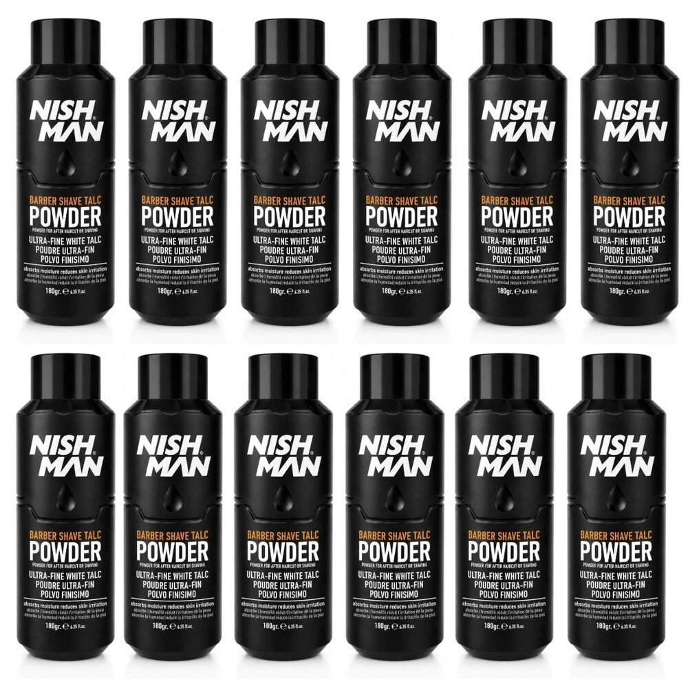 Nish Man Barber Shave Talc Powder 180g - 12 STUKS