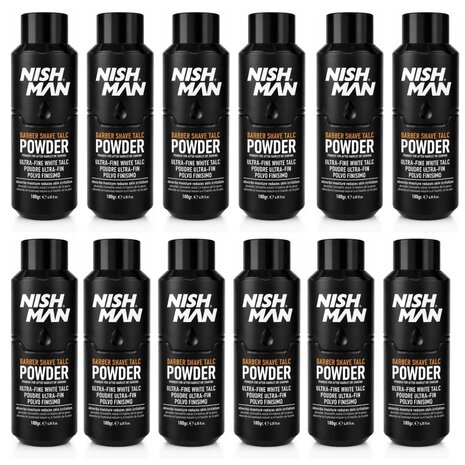 Nish Man Barber Shave Talc Powder 180g - 12 STUKS
