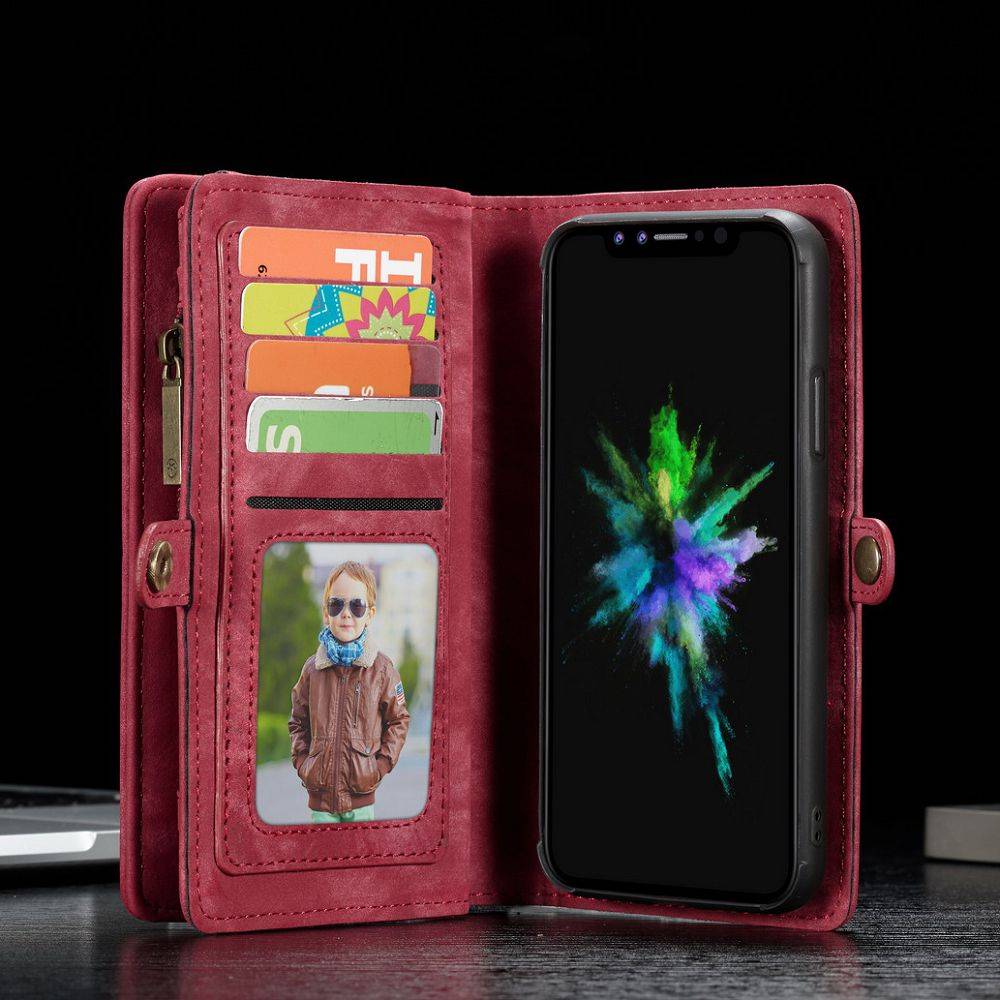 Caseme Rode Multifunctioneel Wallet Hoesje Iphone X Echt Split Leer caseme kopen in de aanbieding