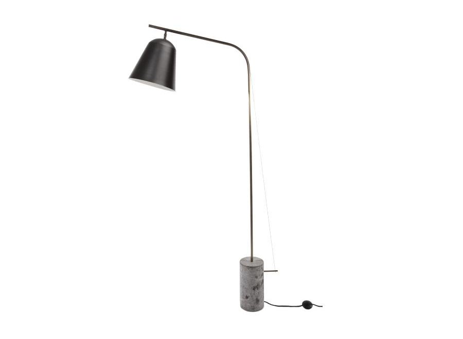 Design-Stehlampe "Line One" in der Farbe Schwarz mit unbearbeitetem Marmorfuß.