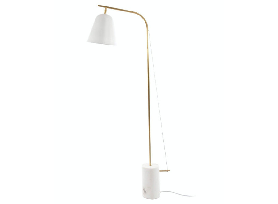 Design-Stehlampe "Line One" in weiß mit Fuß aus poliertem Marmor.