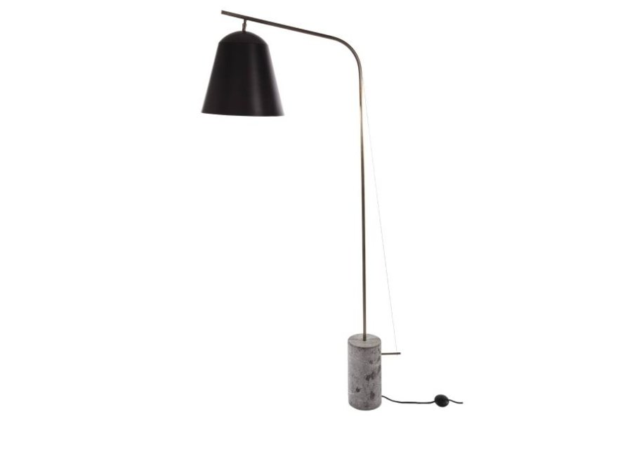 Design-Stehlampe "Line Two" in schwarz mit Fuß aus poliertem Marmor.