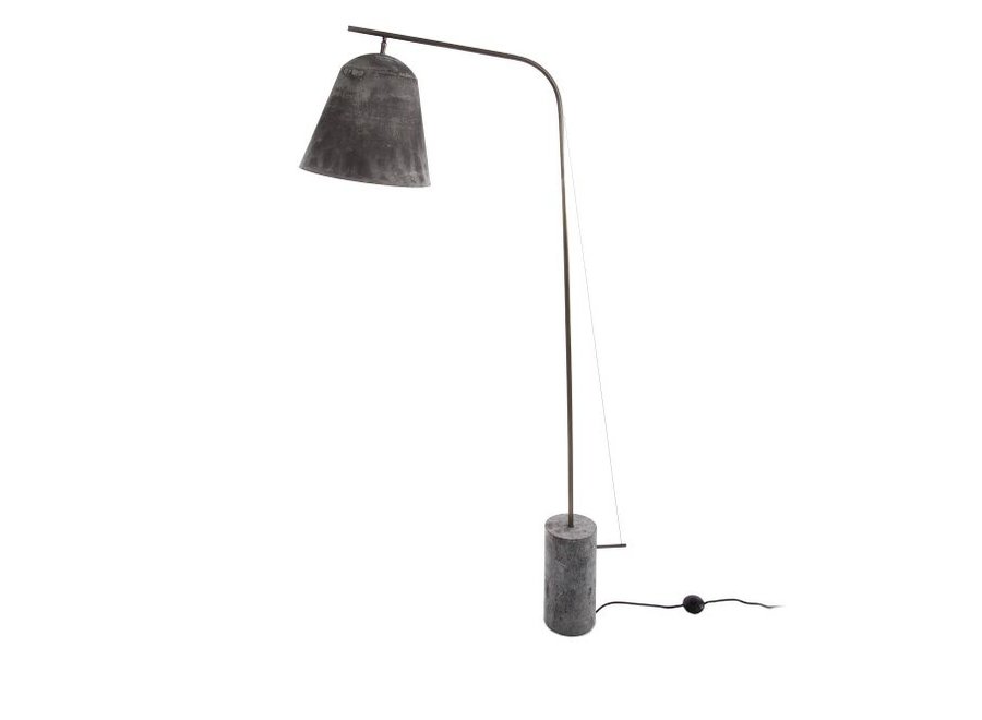 Design-Stehlampe "Line Two" oxidiert mit Fuß aus poliertem Marmor.