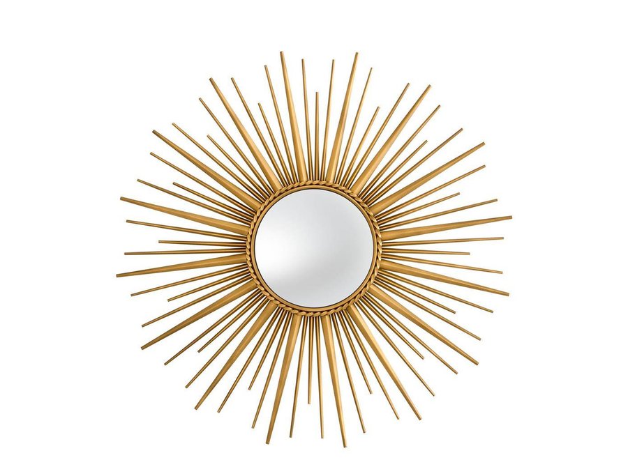 Wall mirror 'Helios' with static gold stainless steel frame