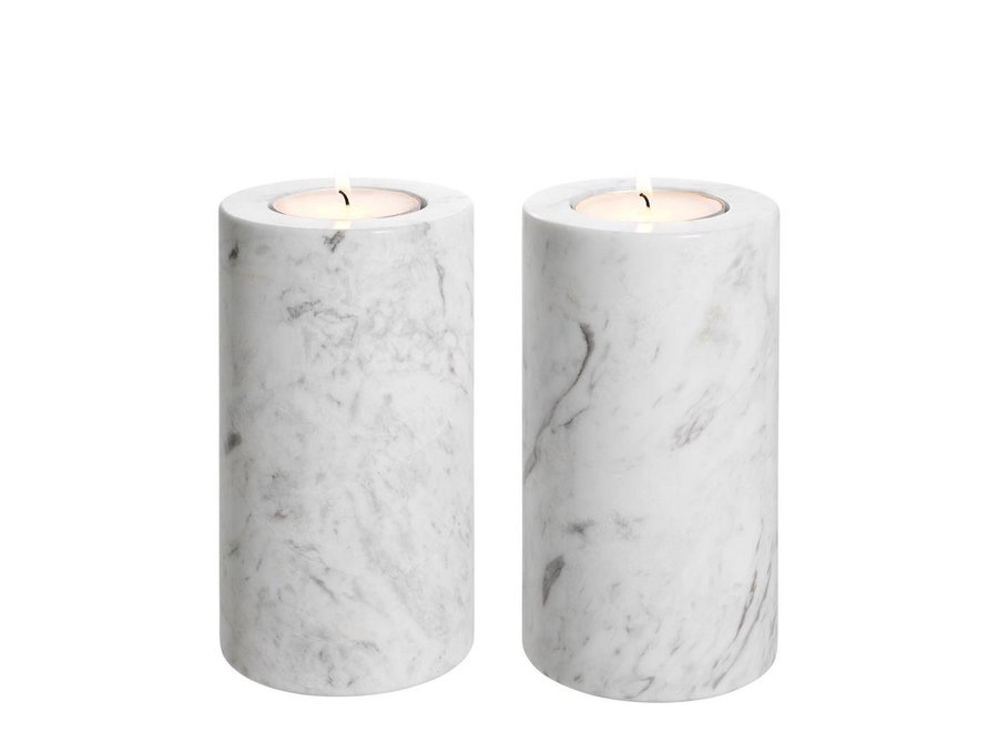 Tealight Holder Tobor M, white marble (2-er Set)