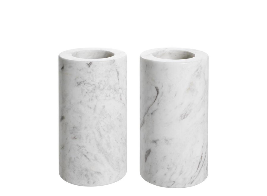 Tealight Holder Tobor M, white marble (2-er Set)