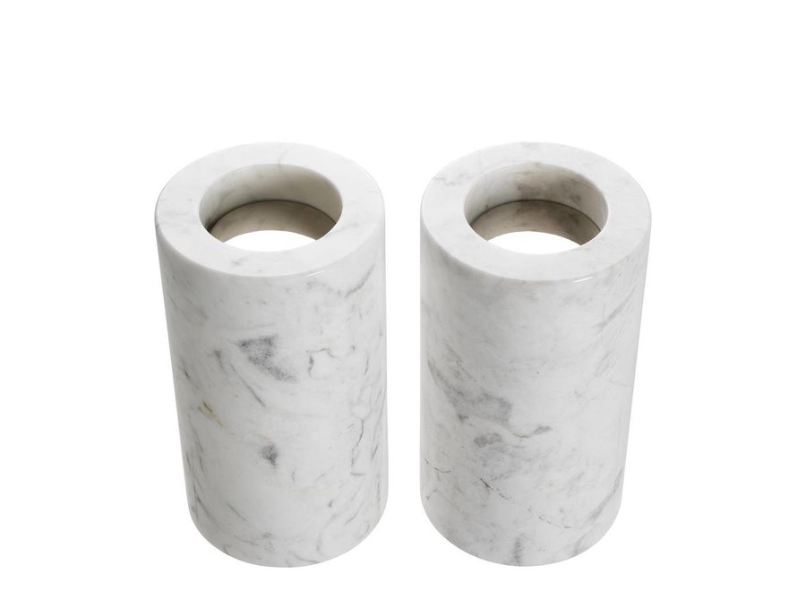 Tealight Holder Tobor M, white marble (2-er Set)