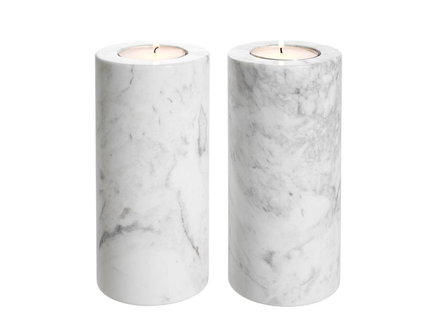 Tealight Holder Tobor L, white marble (2-er Set)