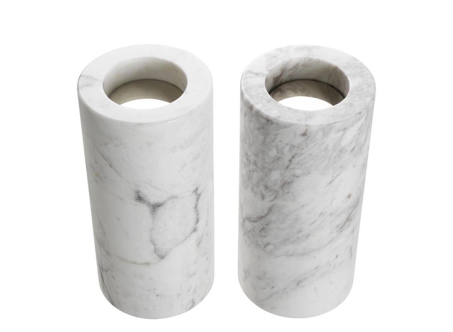 Tealight Holder Tobor L, white marble (Set of 2)