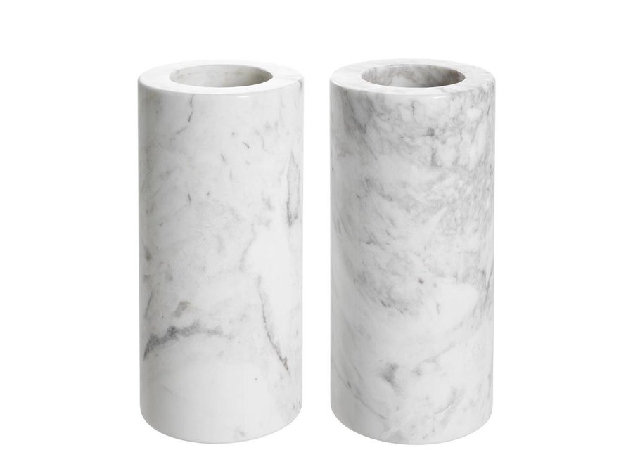 Tealight Holder Tobor L, white marble (Set of 2)