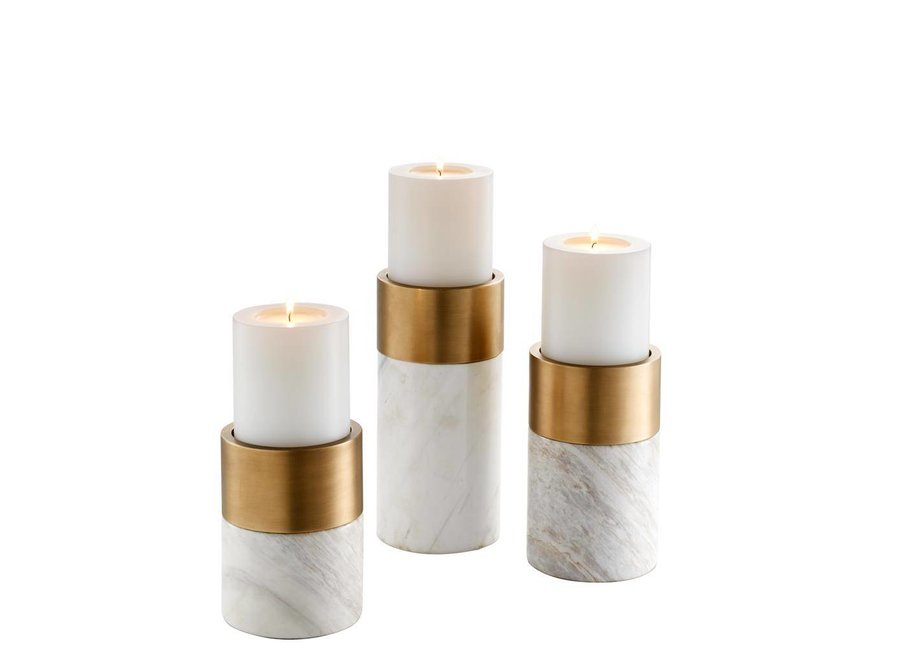 Porte-bougies Sierra, Set of 3 -  White/Brass