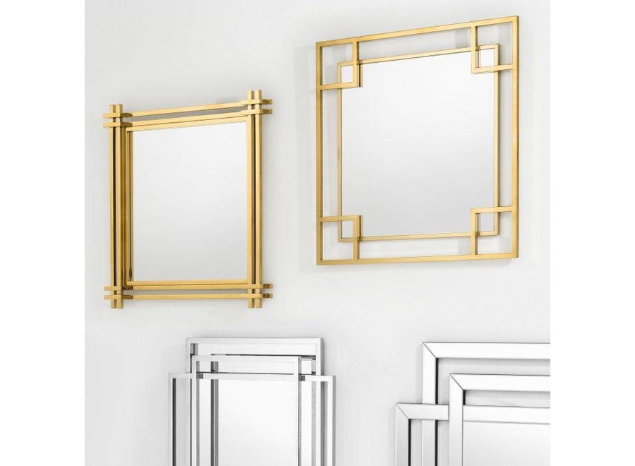 Vierkante spiegel 'Morris' met gouden finish lijst 90x 90x D. 5cm