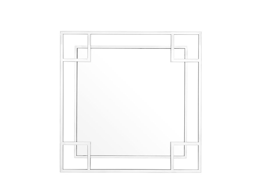 'Morris'  square mirror with polished steel frame 90x 90x D. 5cm