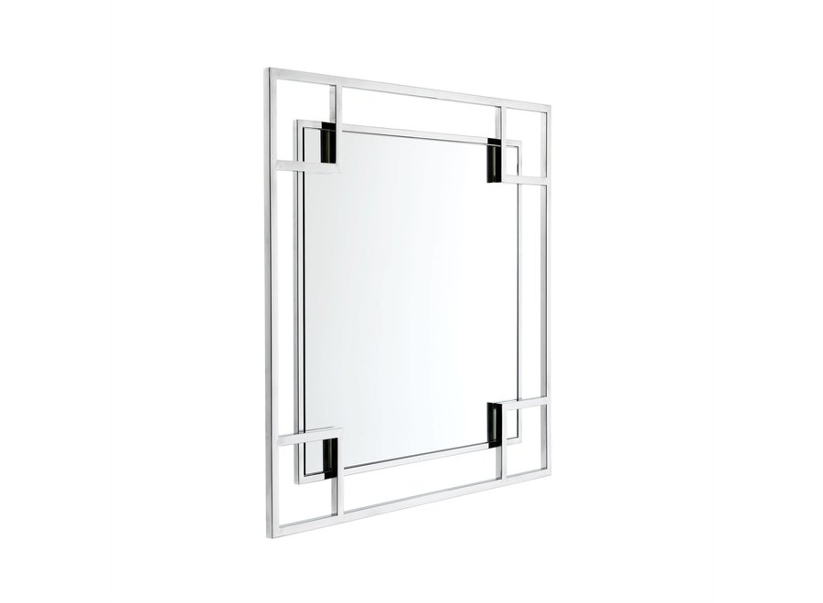 'Morris'  square mirror with polished steel frame 90x 90x D. 5cm