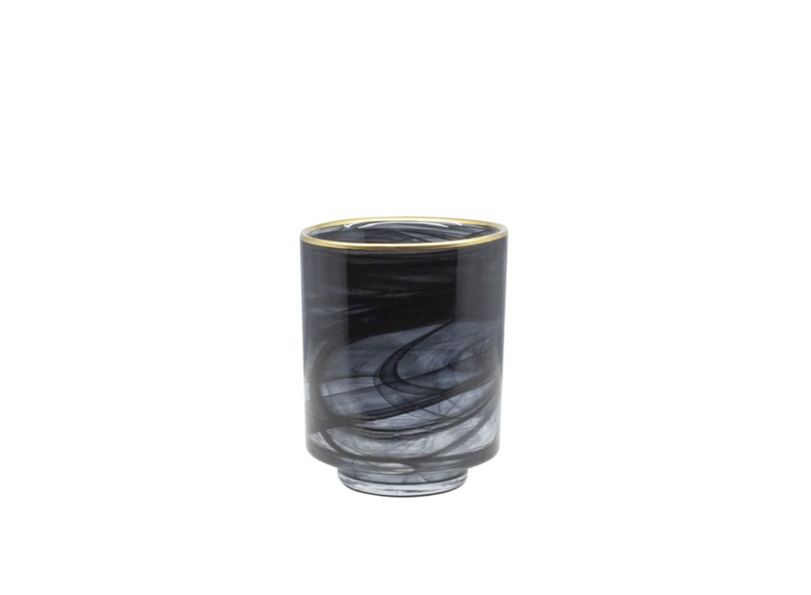 Glas Teelicht 'Alto' schwarzes Glas mit Goldrand