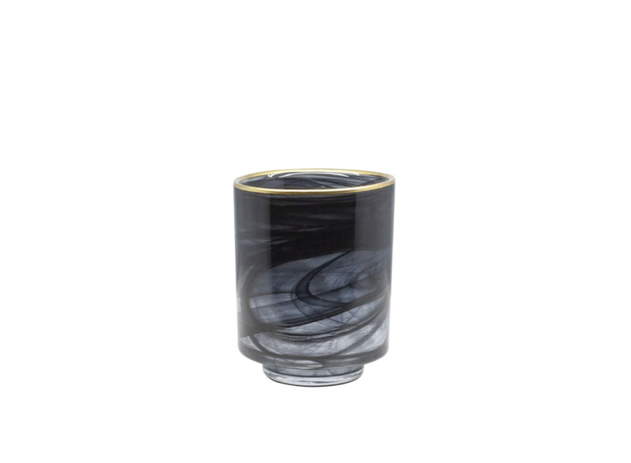 Glass tea light 'Alto' black glass with gold rim