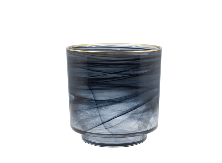 Glas Teelicht 'Alto' schwarzes Glas mit Goldrand