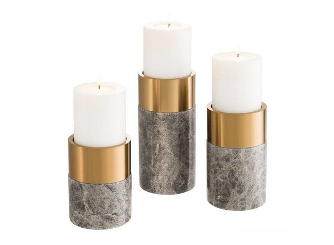 Porte-bougies Sierra Set of 3 -  Grey/Brass