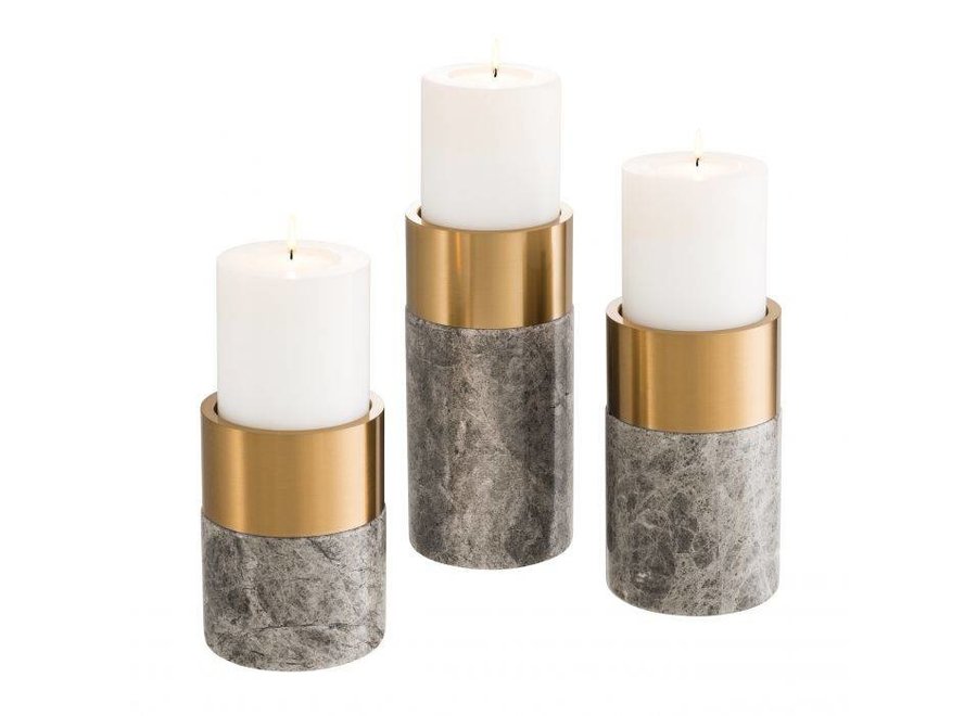 Porte-bougies Sierra Set of 3 -  Grey/Brass