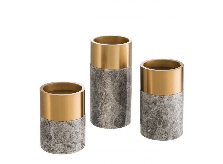 Porte-bougies Sierra, Set of 3 -  Grey/Brass