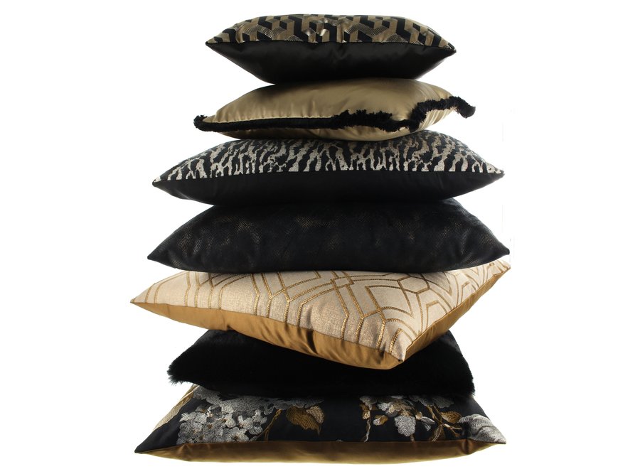 Coussin décoratif Dafne Dark Gold (922) + Fringe Small Black