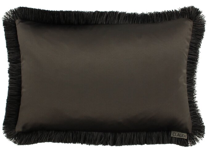 Cushion Dafne Dark Taupe + Fringe Black/Taupe