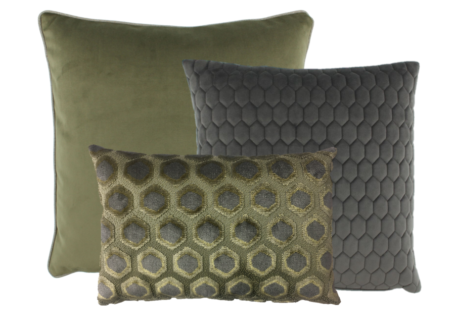 Kussencombinatie Olive/Dark Taupe: Imperiale, Honey & Astrid