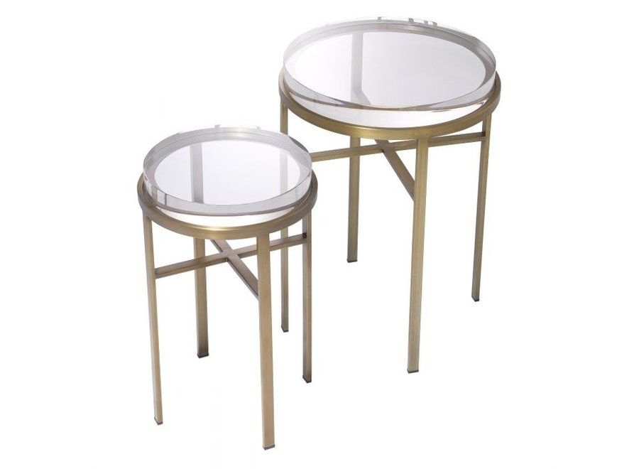 Table d'appoint 'Hoxton' - Set of 2 - Brass/Clear Glass