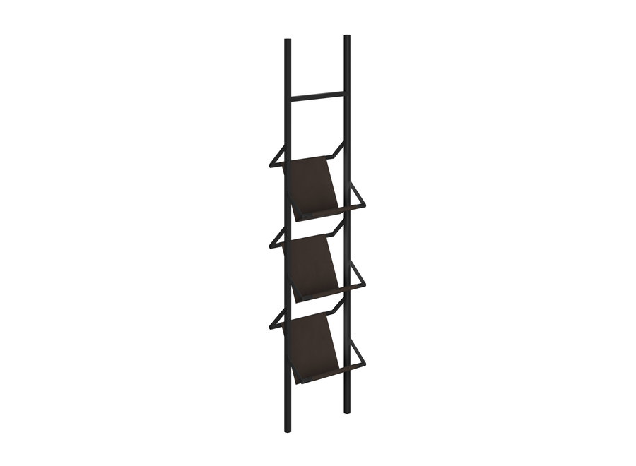 Magazine rack 'Herald' black with leather - Black