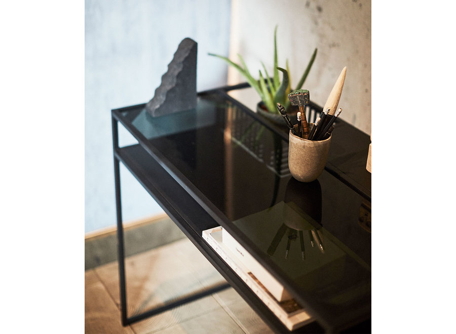 Desk 'Denver' with an iron frame and a smoked glass table top