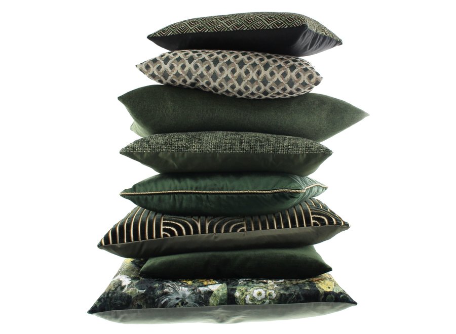 Decorative cushion Astrid Dark Green + Piping Gold