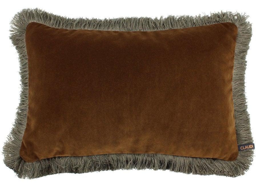 Coussin Rosana Camel + Fringe Taupe