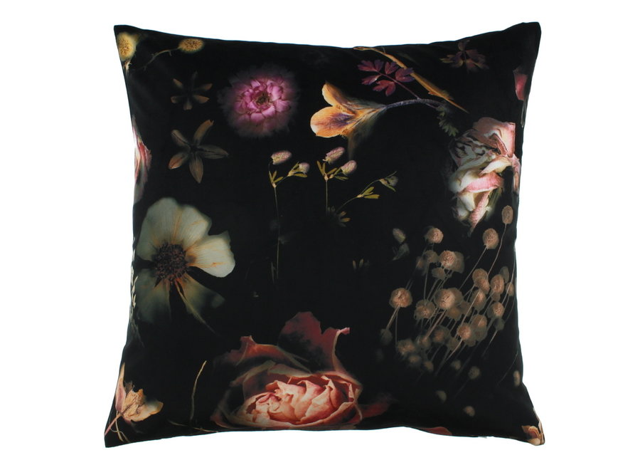 Coussin Dark Flowers Black