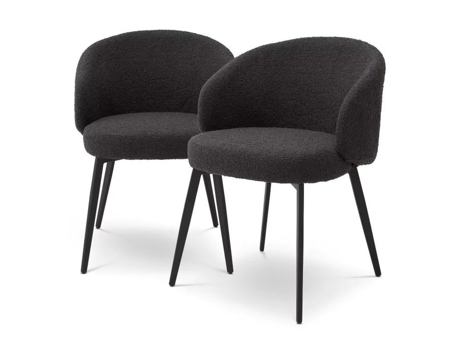 Chaise de salle à manger 'Lloyd' avec bras lot de 2 - Bouclé noir