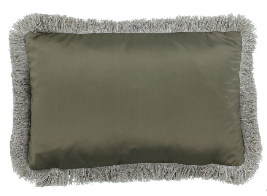 Cushion Dafne Olive + Fringe Silver