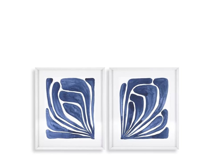 Print 'Blue Stylized Leaf' set of 2