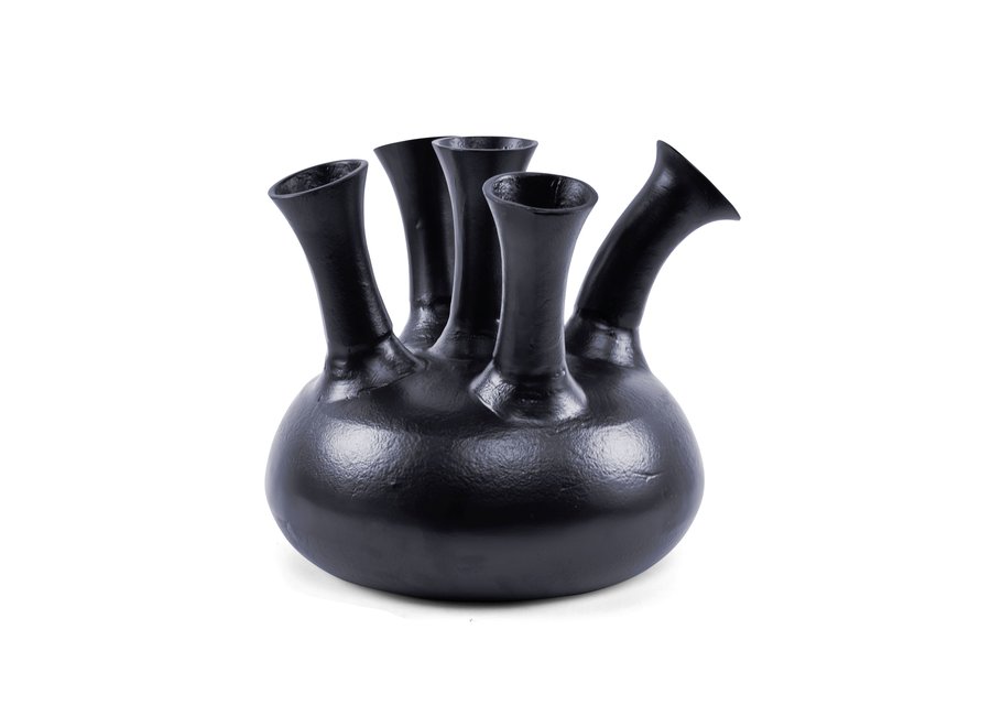 Hornvase '5 Mund' schwarz matt