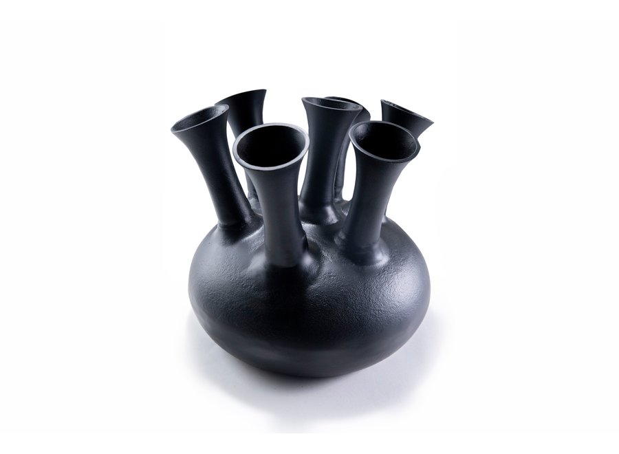 Hornvase '7 Mund' schwarz matt