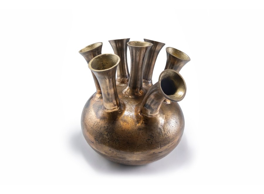 Horn vase '7 mouth' matt bronze/gold