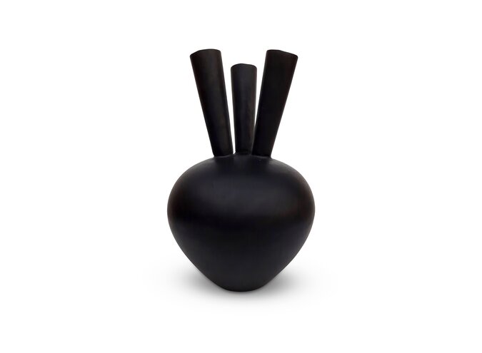 Horn vase '3 mouth' oval matt black