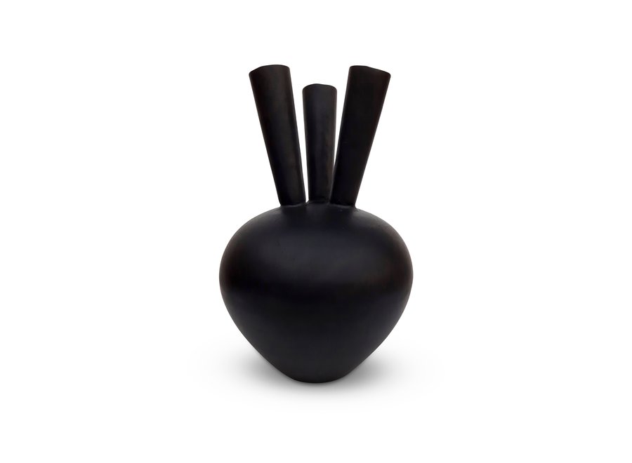 Vase en corne '3 bouches' ovale noir mat