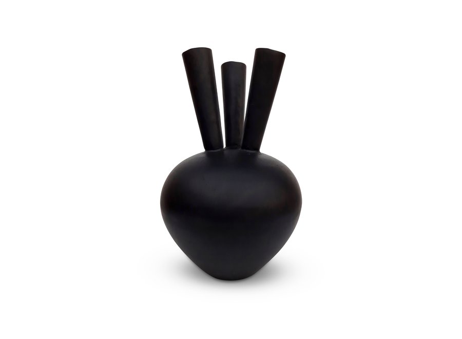 Vase en corne '3 bouches' ovale noir mat