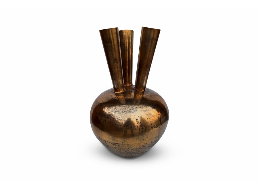 Vase en corne '3 bouches' ovale bronze/gold