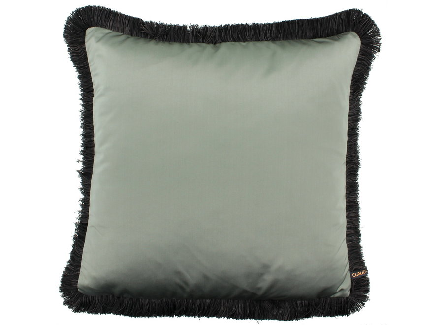 Cushion Dafne Grey/Mint + Fringe Black
