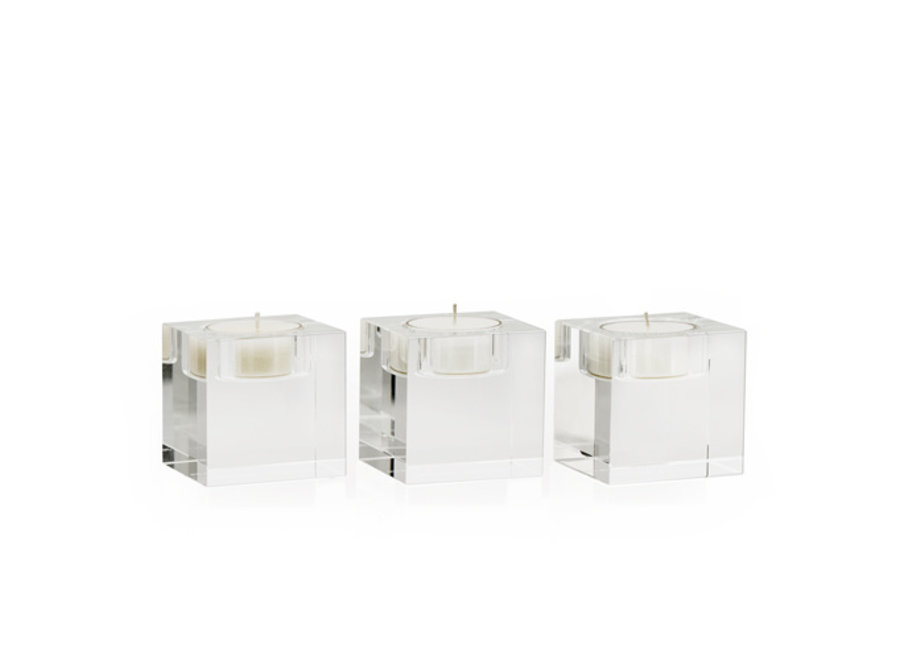 Crystal tealight holders with scented tealights 'Crisp White Linen' - set of 3