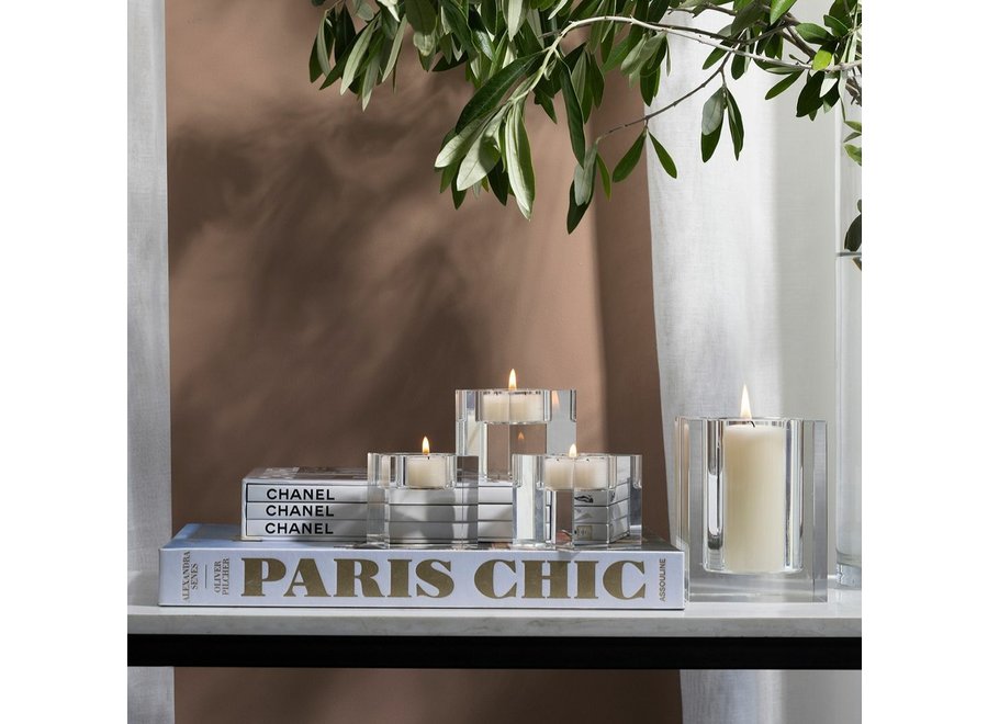 Photophores en cristal avec bougies chauffe-plat parfumées 'Crisp White Linen' - lot de 3