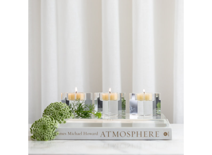 Kristallen waxinelichthouders met geurtheelichtjes 'Crisp White Linen' - set van 3
