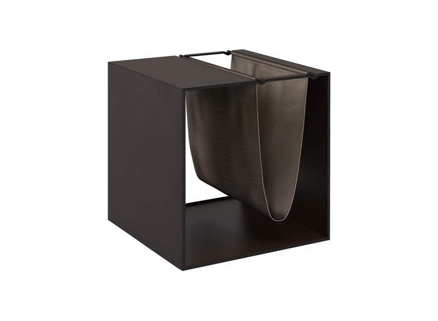 Magazine rack black with brown leather