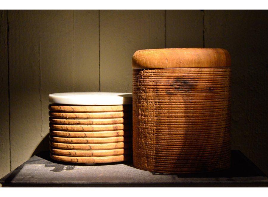 Wooden pot with marble lid